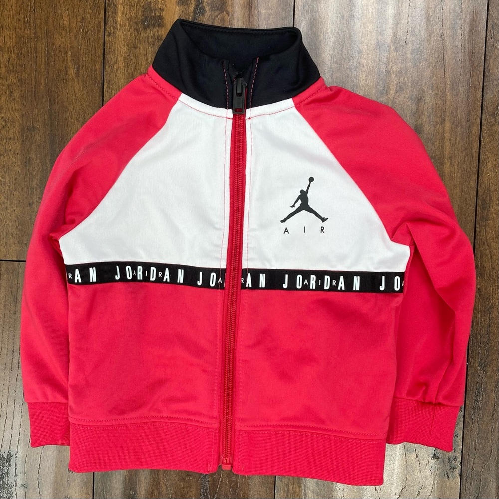 AIR JORDAN Kid’s Track Jacket Zip Up Red White Black Basketball Size 12M